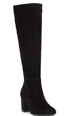 INC Radella Black Suede Knee High Zip Block Heel Boots Size 7.5
